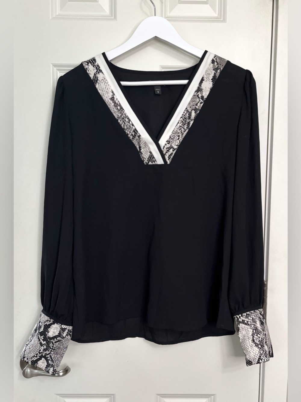 Express V-Neck Blouse with Snake-Print Trim NWOT